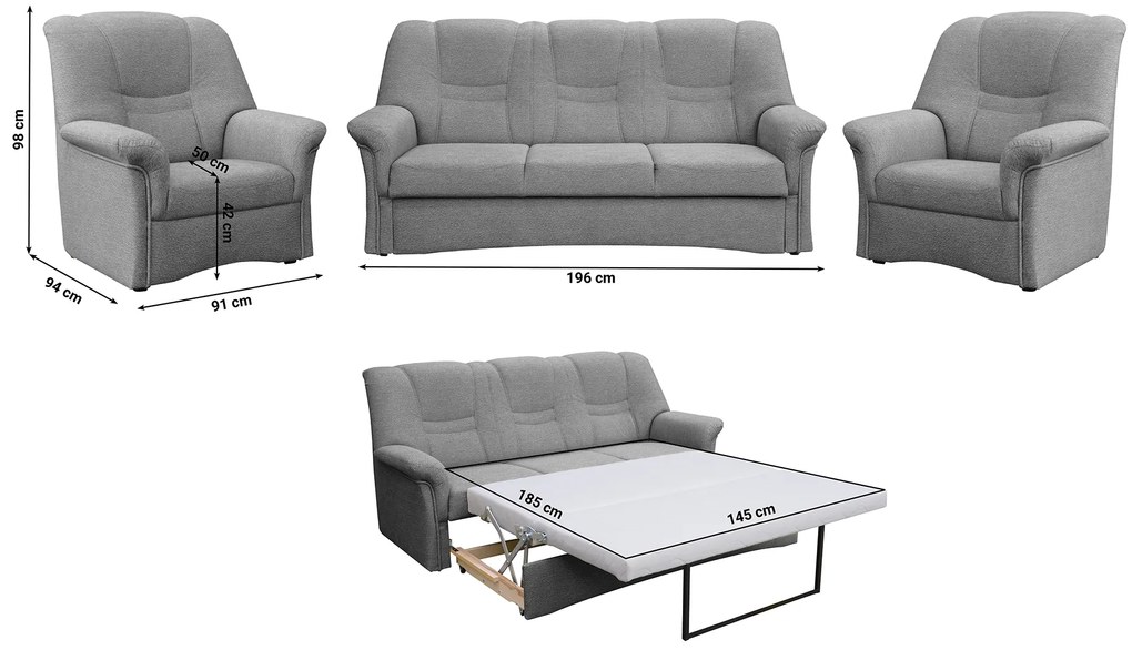 Set extensibil canapea fotolii 3+1+1 Aduna (gri închis). 1098558