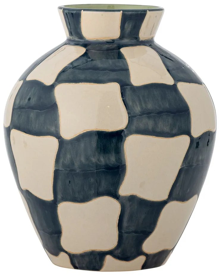 Vază albastră/crem din sticlă pictată manual (înălțime 24 cm) Check – Bloomingville
