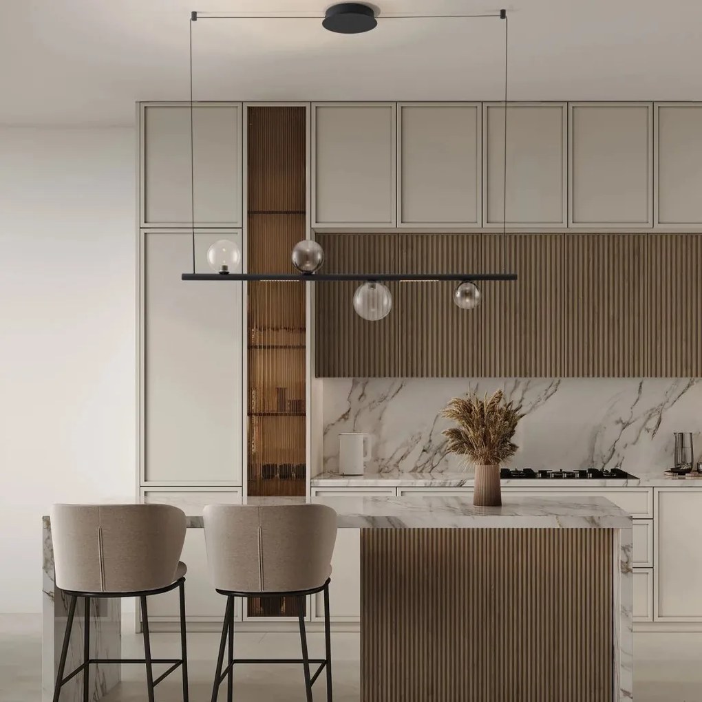 Lustra liniara iluminat LED, CELSO negru/ transparent/ fumuriu