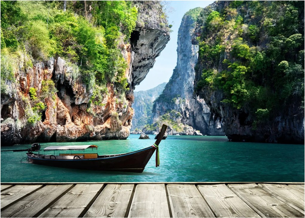 Tablou - Apă peisaj mediteranean cu barca (70x50 cm)