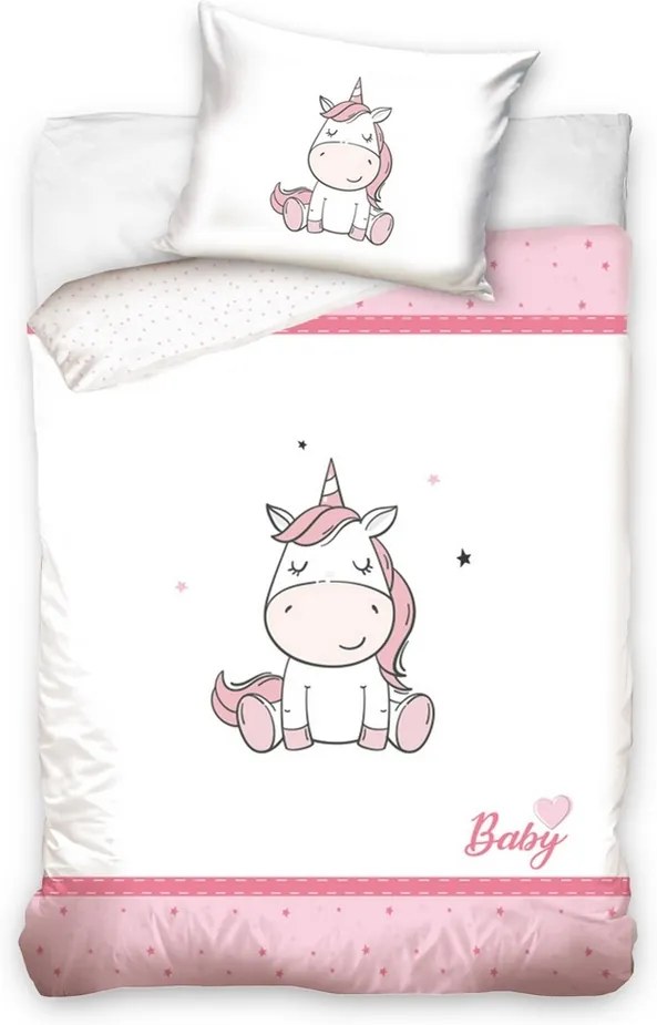 Lenjerie de pat copii, din bumbac, Unicorn,, 100 x 135 cm, 40 x 60 cm