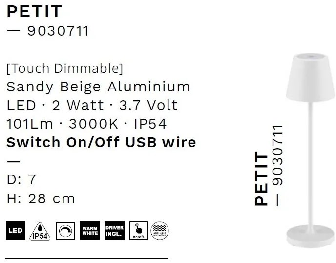 Veioza/Lampa de masa LED portabila exterior IP54 PETIT bej