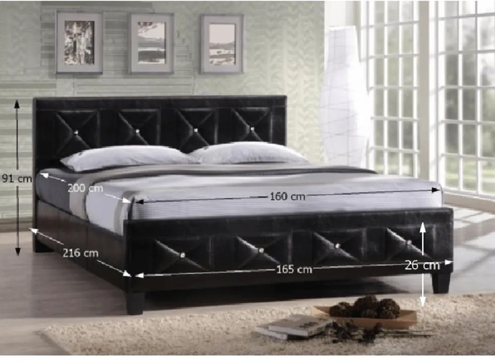 Pat matrimonial cu somieră, piele eco neagră, 160x200, CARISA