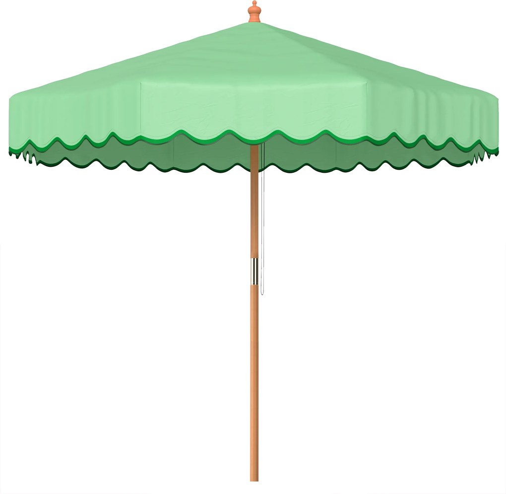 Outsunny Umbrelă de Grădină Rotundă cu Volane Retro Chic Aspect Lemn Protecție Solară UV 230 cm Verde Deschis | Aosom Romania