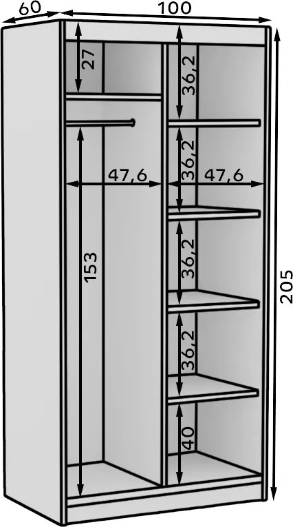 Dulap cu usi glisante 100x205 cm, Delia, ADRK Furniture (Culoare: Artisan)