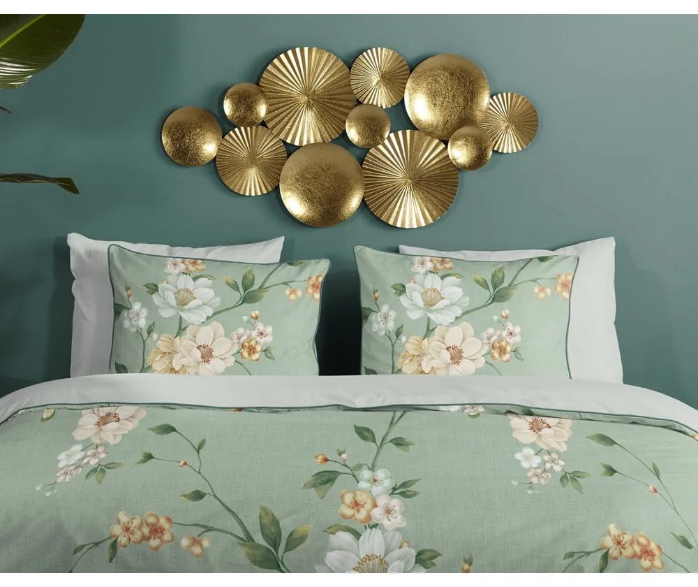 Lenjerie de pat verde din bumbac satinat pentru pat dublu, extinsă 200x220 cm Sizena – Descanso