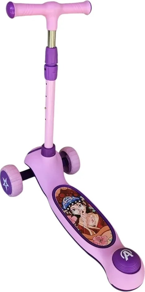 Trotineta copii cu roti luminoase din silicon NOVOKIDS™ Mini Scooter 9080, Cu melodii si lumini, 3 roti, Pliabila, Maner reglabil pe inaltime, Maxim