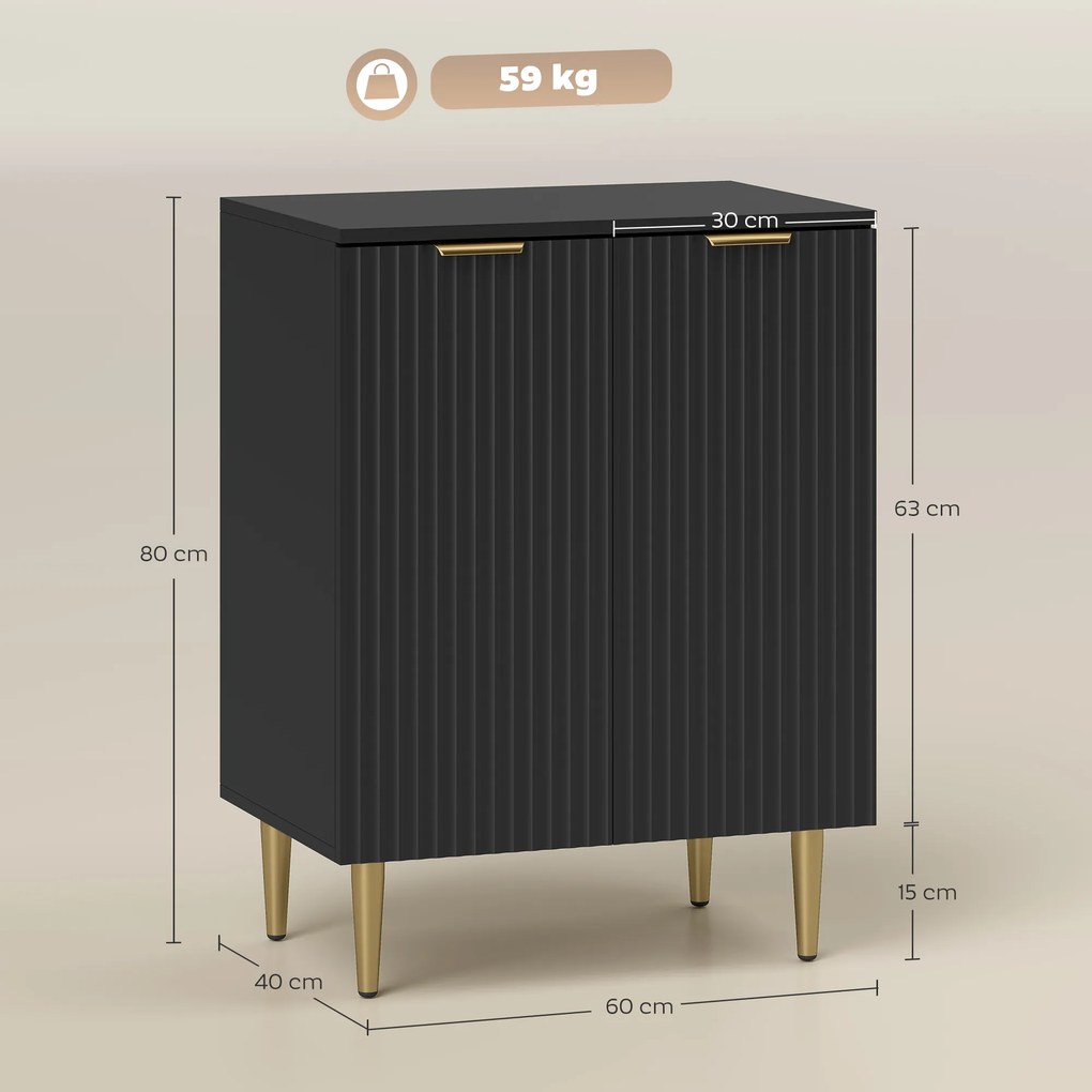 HOMCOM Comodă Modernă cu 2 Uși și Raft Reglabil, Bufet pentru Bucătărie și Living cu Picioare din Metal, Negru | Aosom Romania
