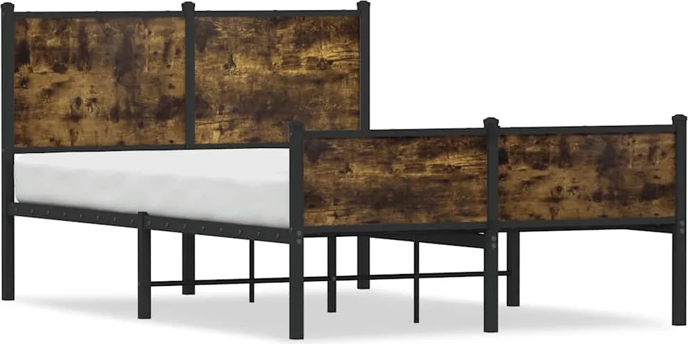 vidaXL Cadru pat metalic fără saltea, stejar fumuriu, 120x190 cm
