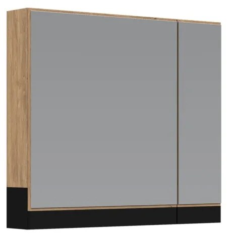 Dulap cu oglindă suspendat Stokes 80 cm, argint / stejar auriu