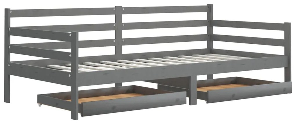 3083681 vidaXL Pat de zi cu sertare, gri, 90x200 cm, lemn masiv de pin
