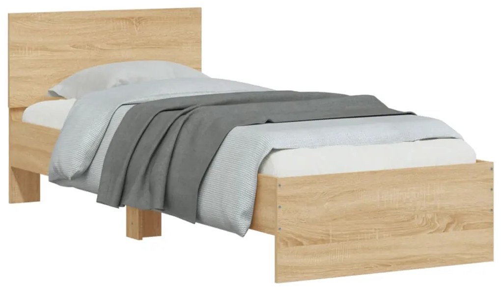 Cadru de pat cu tablie, stejar sonoma, 90x200 cm lemn prelucrat