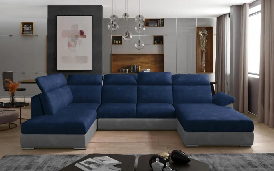 Canapea modulara extensibila cu spatiu pentru depozitare, 336x102x216 cm, Evanell R01, Eltap (Culoare: Albastru inchis / Gri catifea)