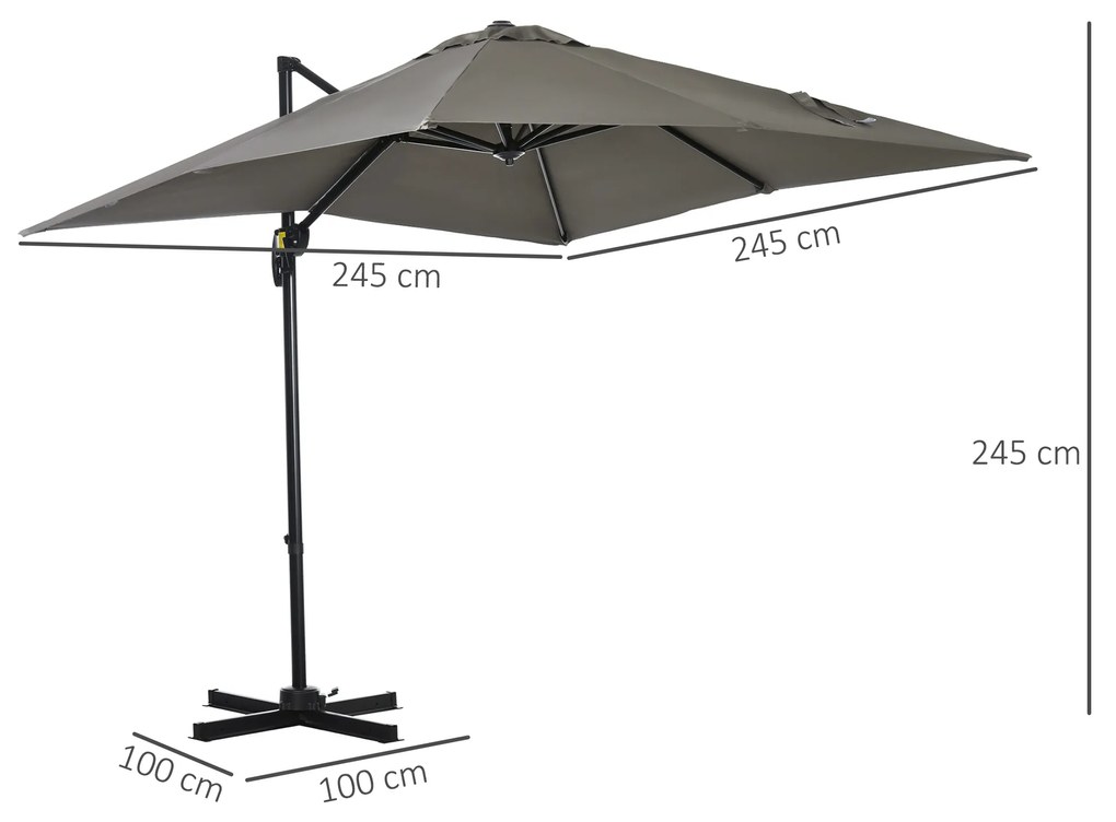 Outsunny Umbrelă de Grădină cu Manivelă, Rotire la 360° și Copertină Reglabilă pe 5 Niveluri, 2.5x2.5 m, Gri Deschis | Aosom Romania