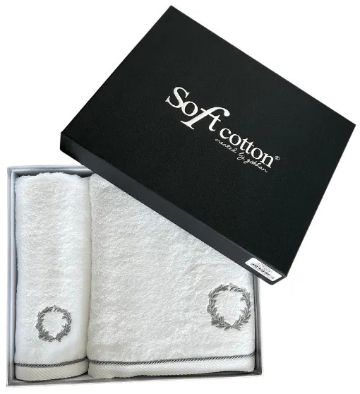 Set cadou prosop și prosop de corp SEHZADE, 2 buc Alb – Broderie argintie