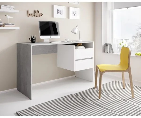 Birou MARLO cu sertare, gri beton/alb