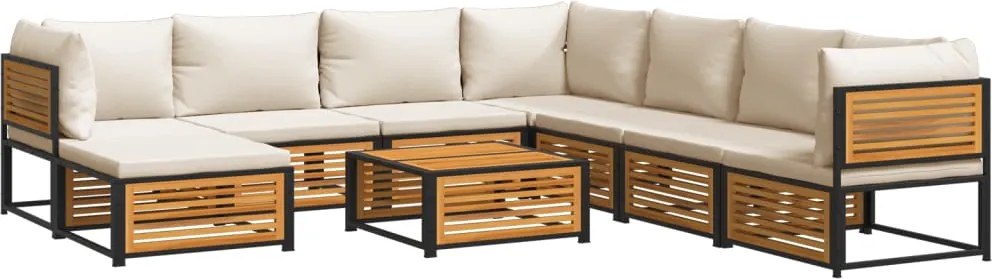 vidaXL Set de canapele de grădină cu perne, 9 piese, lemn masiv acacia