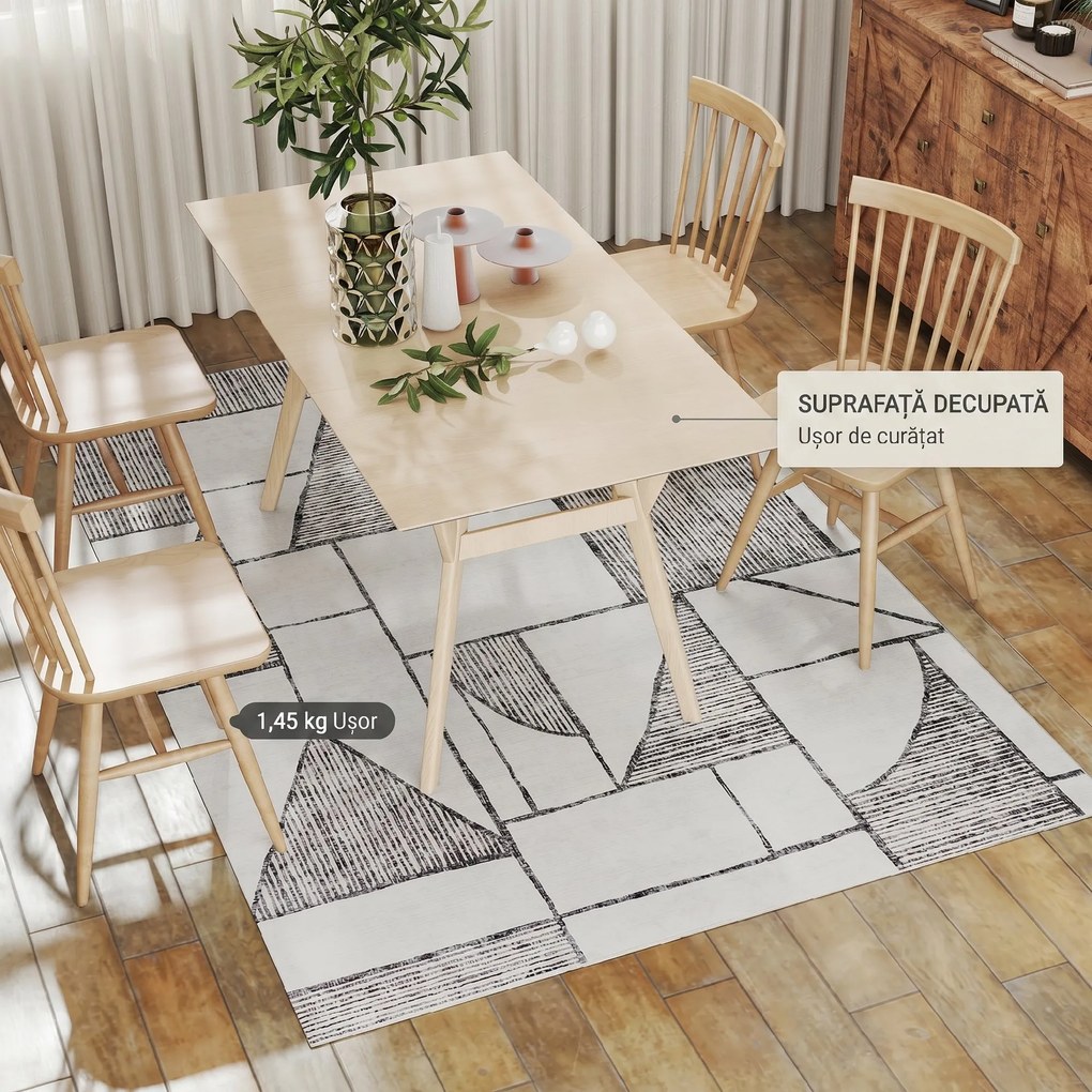 HOMCOM Covor Modern Antiderapant cu Linii Geometrice din Poliester, Multicolor | Aosom Romania