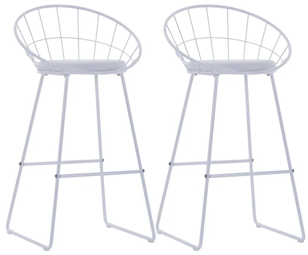 vidaXL Scaune de bar, 2 buc., alb, piele ecologică