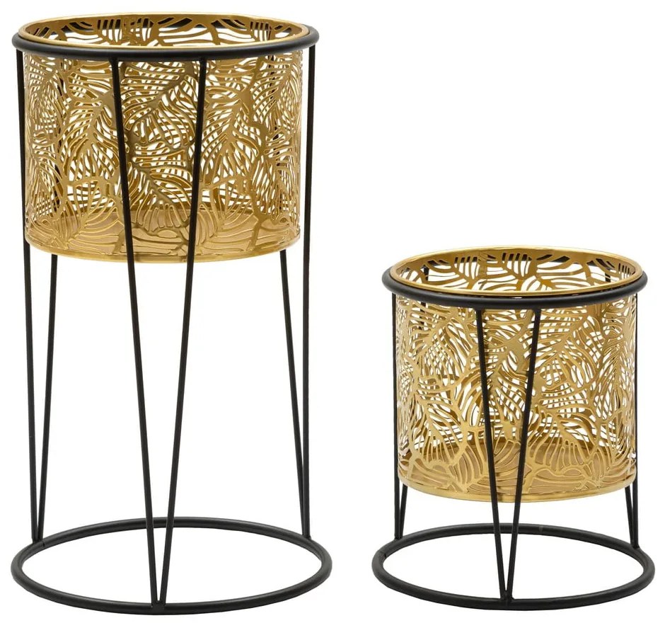 Set 2 suporturi pentru ghivece Mauro Ferretti Leavy, înălțime 40 cm, auriu