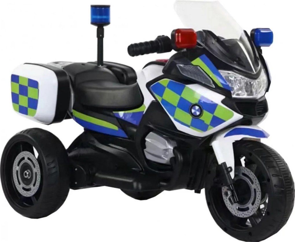 Motocicleta Electrica cu Acumulator Pentru Copii NOVOKIDS™ Police Motor, 2-6 ani, Max 30 kg, Cu Sunete si Lumini LED, Trotineta Electrica, 3 Roti,