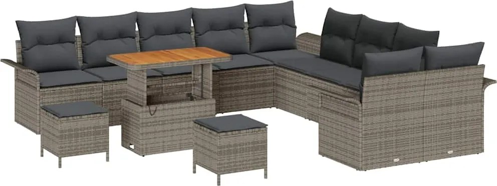 vidaXL Set de canapele pentru grădină cu pernă 13 pcs Gri poliratan