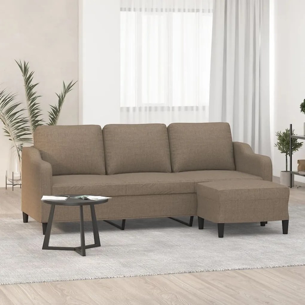 3153518 vidaXL Canapea cu 3 locuri și taburet, taupe, 180 cm, material textil