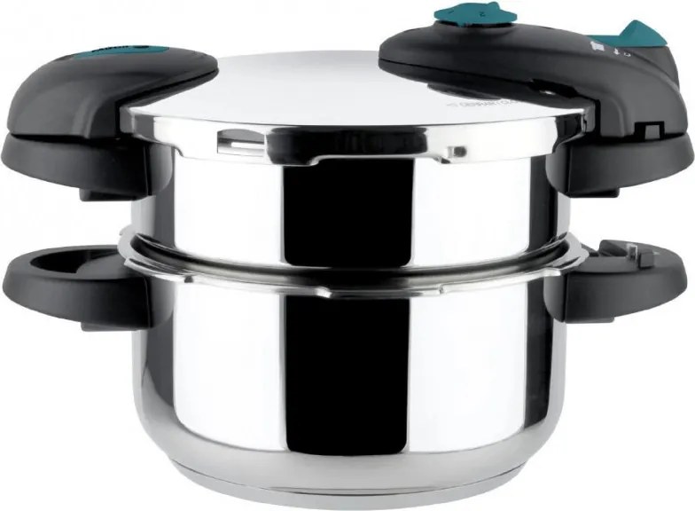 Oala sub presiune Fagor Future Step, 4+6 l, 60-100 kPa, 22 cm, 5 sisteme de protectie, fund IMPAKSTEEL, inductie, argintiu