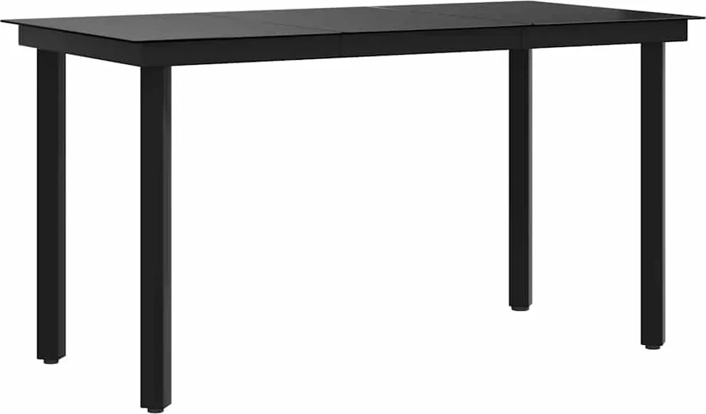 vidaXL Masă de bucătărie de grădină, negru, 140x70x74 cm, oțel/sticlă