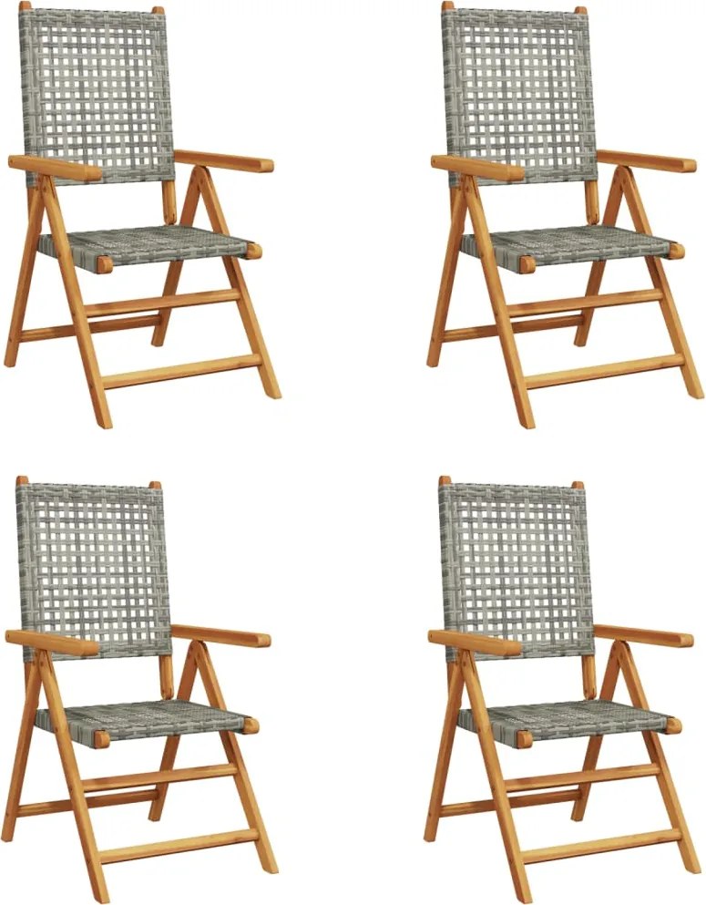 vidaXL Scaune de grădină rabatabile 4 buc. gri, poliratan/lemn masiv