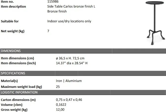 Masuta laterala design elegant LUX Carlos L, bronz 115986 HZ