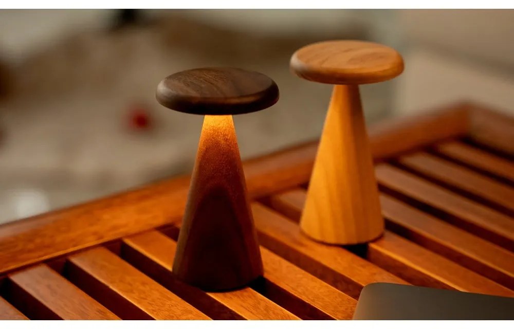 Veioză în culoare naturală închisă LED cu abajur din lemn (înălțime 21 cm) Sylva – Gingko