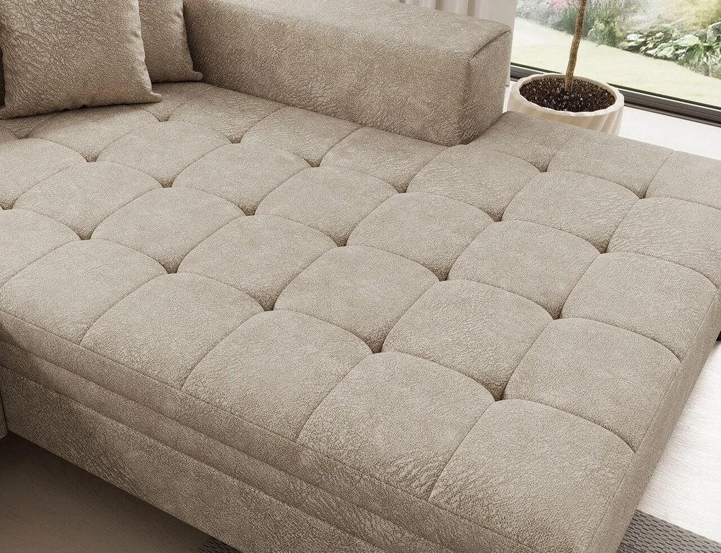 Coltar extensibil dreapta 4 locuri ELTAP, Sol-34, Solange, 292x196x84 cm, lemn/poliester, bej deschis