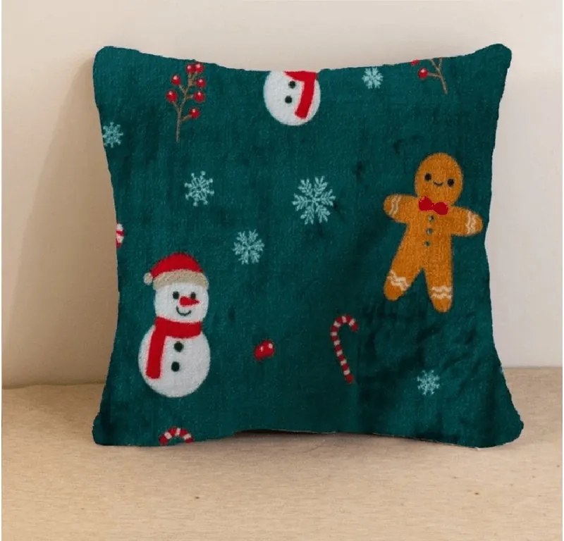 Fata de perna din microplus SNOWMAN AND GINGERBREAD 45x45 cm, verde
