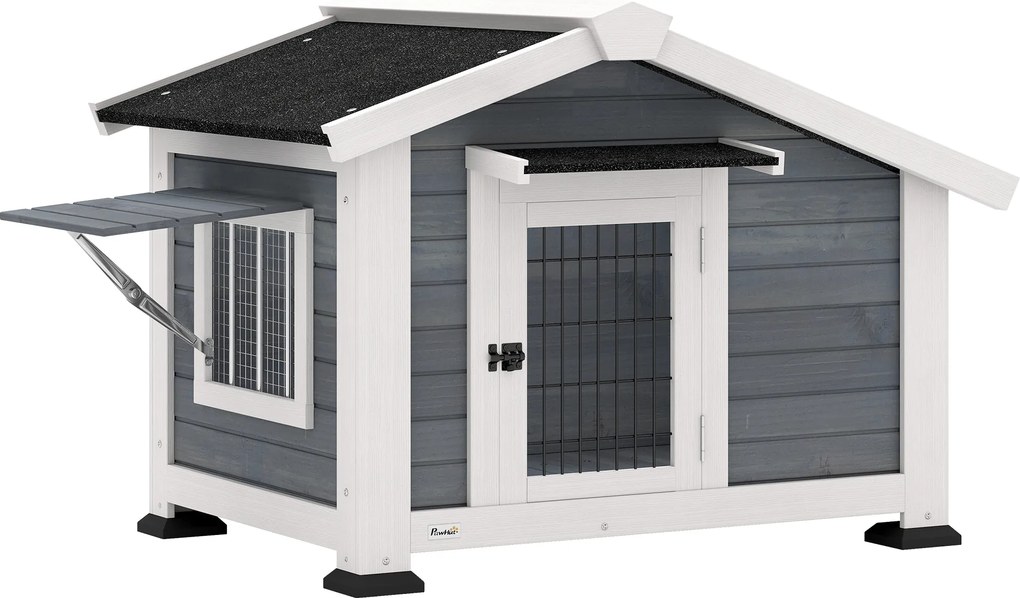 PawHut Cușcă pentru Câini Căsuță pentru Câini de Exterior din Lemn, 98x76x69.5cm | Aosom Romania