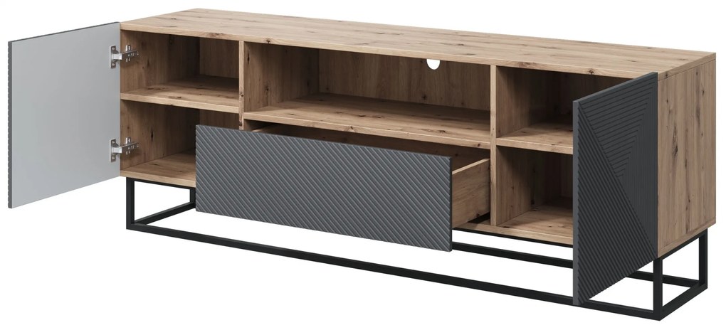 Comodă TV cu sertar și cadru metalic Asha 167 cm - artisan / rivier stone mat