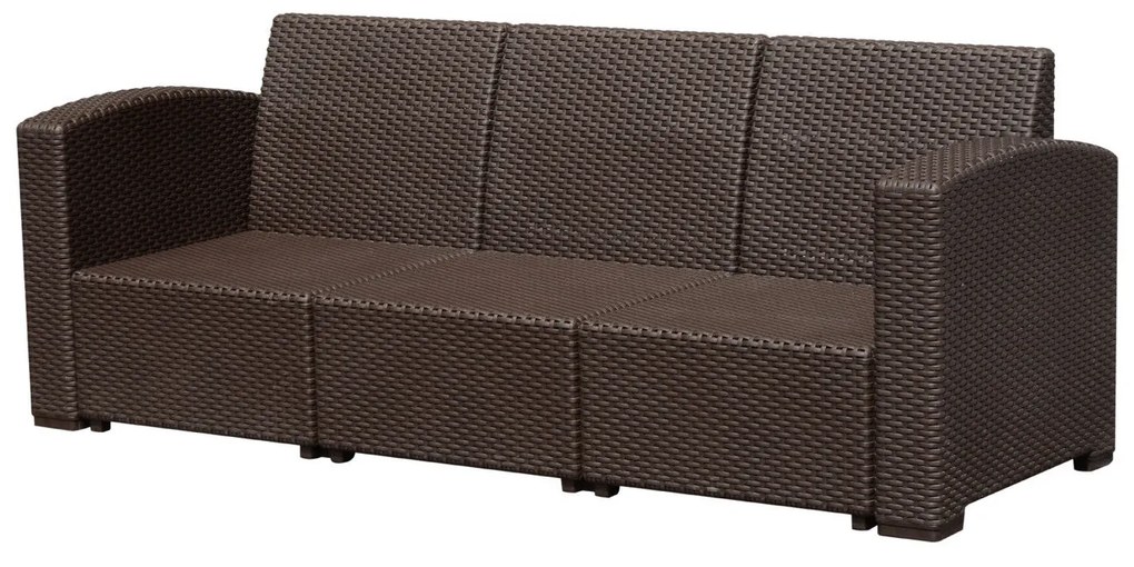 Outsunny Canapea de Exterior 3 Locuri, PE Rattan, cu Perne Confortabile, Maro, 199x71x75cm | Aosom Romania