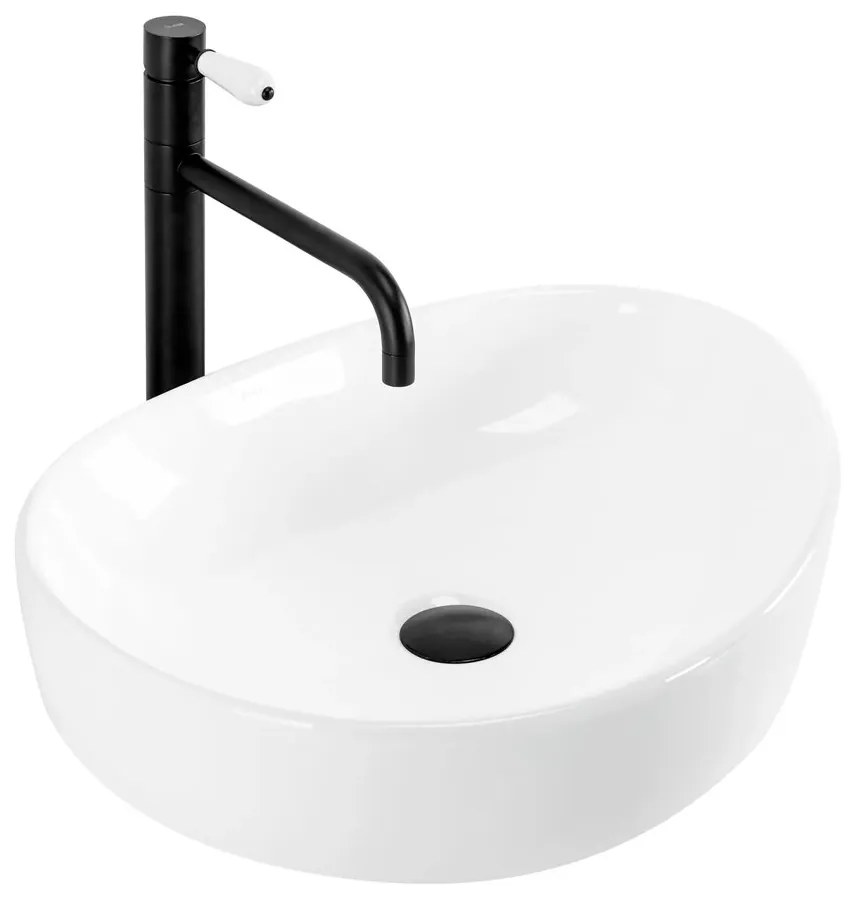 Lavoar pe blat Rea Vanila asimetric 51 cm alb lucios