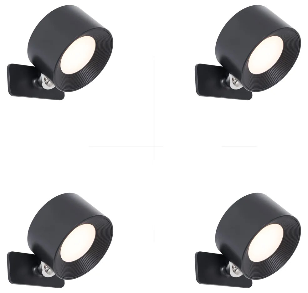 Set de 4 Aplice și Plafoniere Moderne Negre cu LED Reîncărcabil - Bright