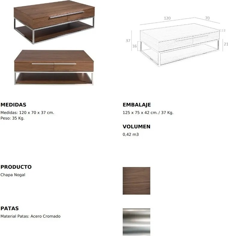 Masuta de cafea moderna design LUX Walnut and Chrome