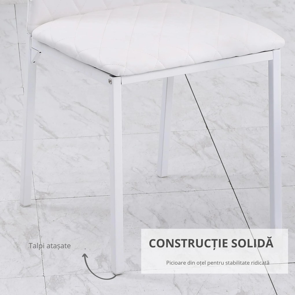 HOMCOM Scaune Sufragerie 4piese, cu Design Modern și Imitație de Piele, 41x50x92 cm, Alb | Aosom Romania