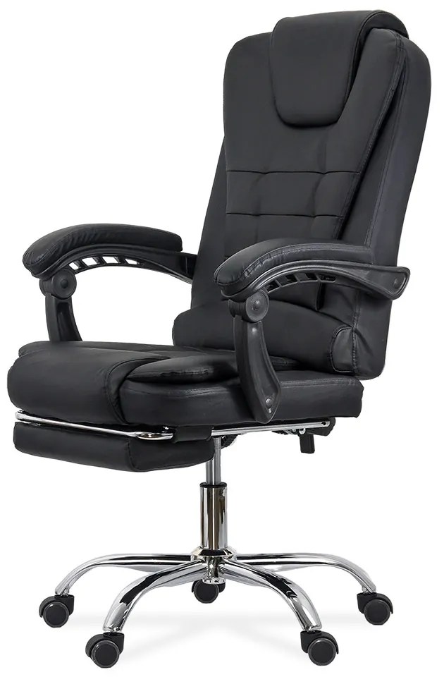Scaun de birou cu masaj în 7 puncte din piele ecologică cu suport pentru picioare OFF 418M negru