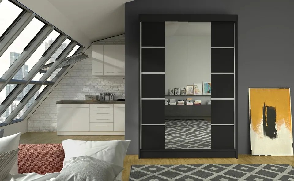 Dulap Dormitor Genua ADRK 120 x 200 cm cu Uși Glisante și Oglindă | Design Modern | Spații de Depozitare Generoase (Culoare: Alb)