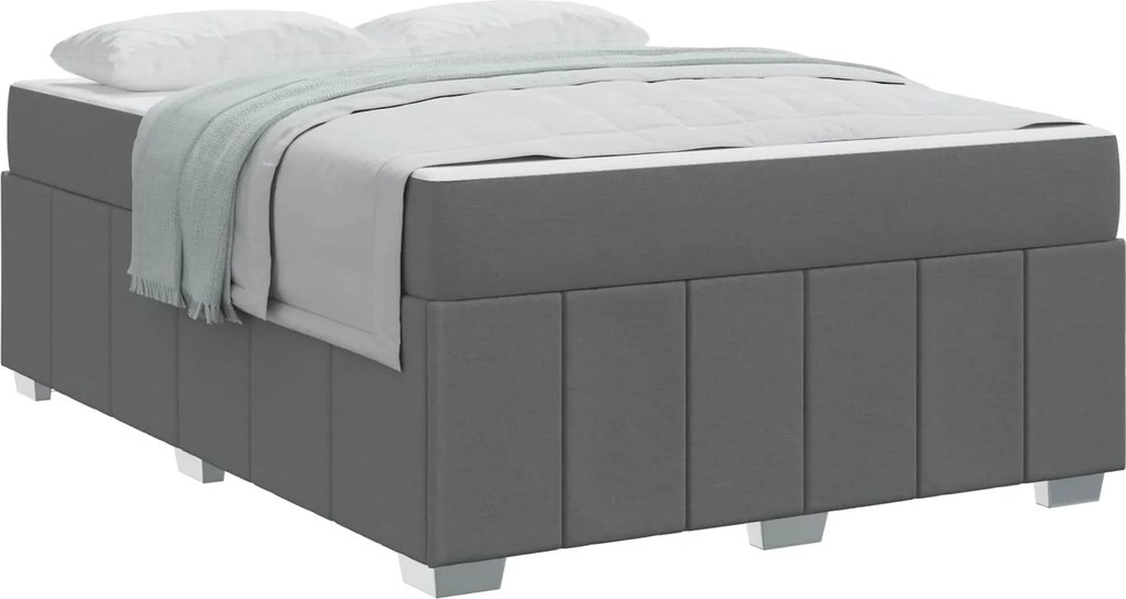 vidaXL Cadru de pat cu saltea Gri închis 140 x 200 cm țesătură