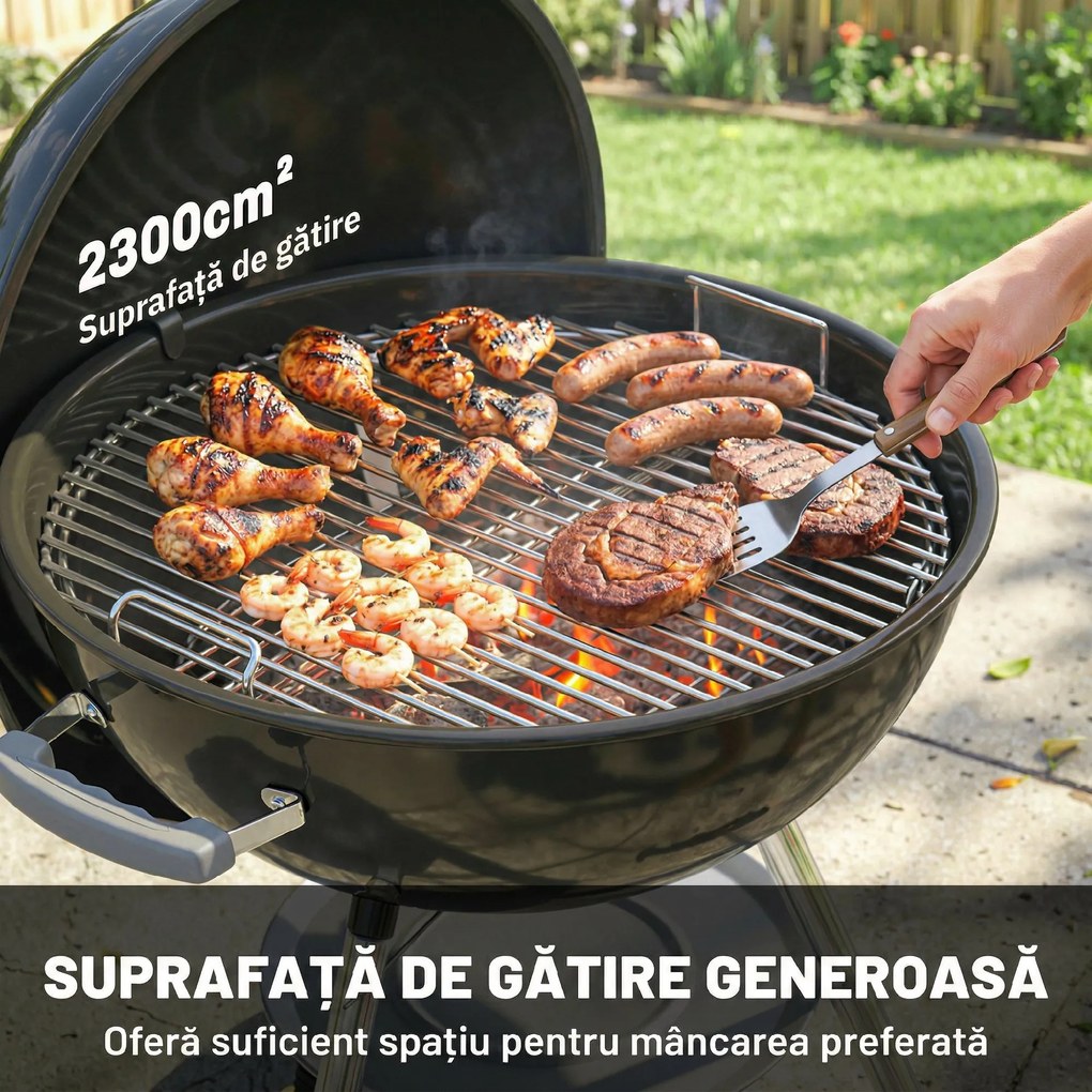 Outsunny Grătar rotund tip kettle | Aosom Romania