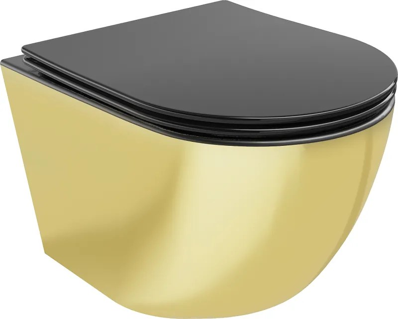 Mexen Lena vas wc Rimless cu capac slim cu închidere lentă, duroplast, negru mat/auriu - 30224076