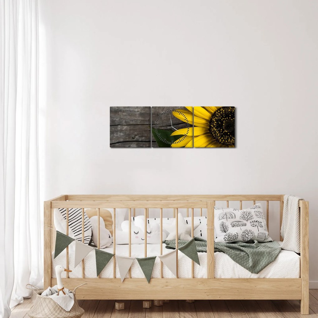 Tablou - Floare de floarea soarelui (cu ceas) (90x30 cm)