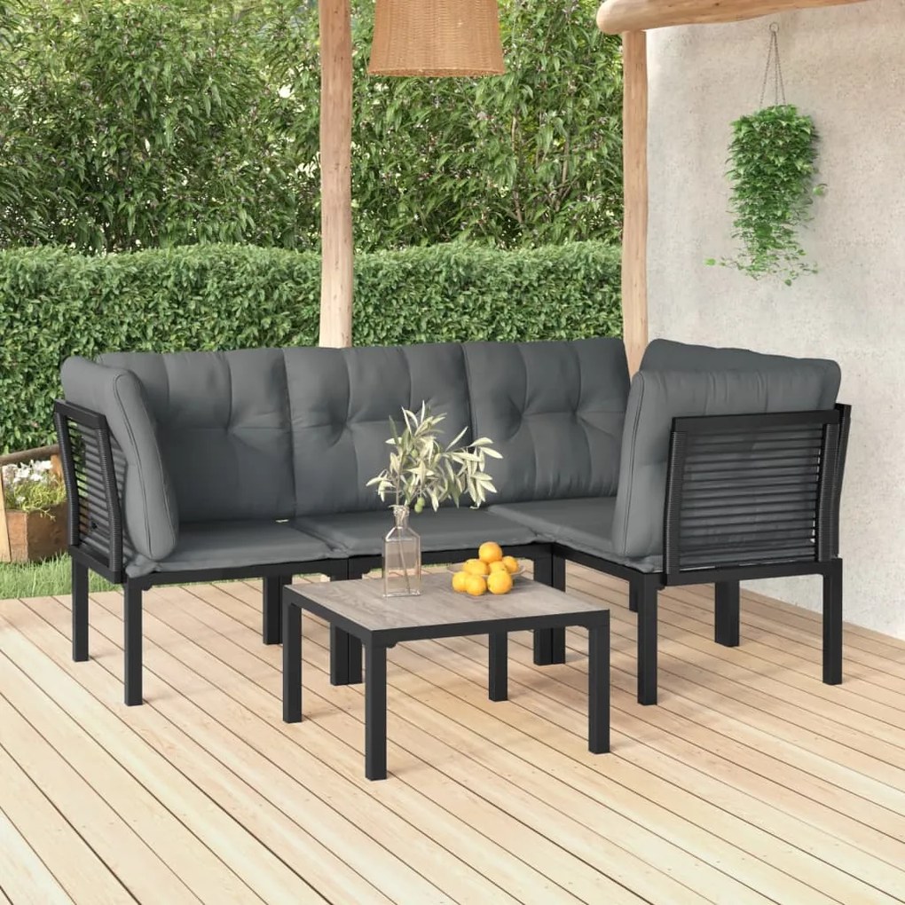 3187752 vidaXL Set mobilier de grădină, 5 piese, negru/gri, poliratan