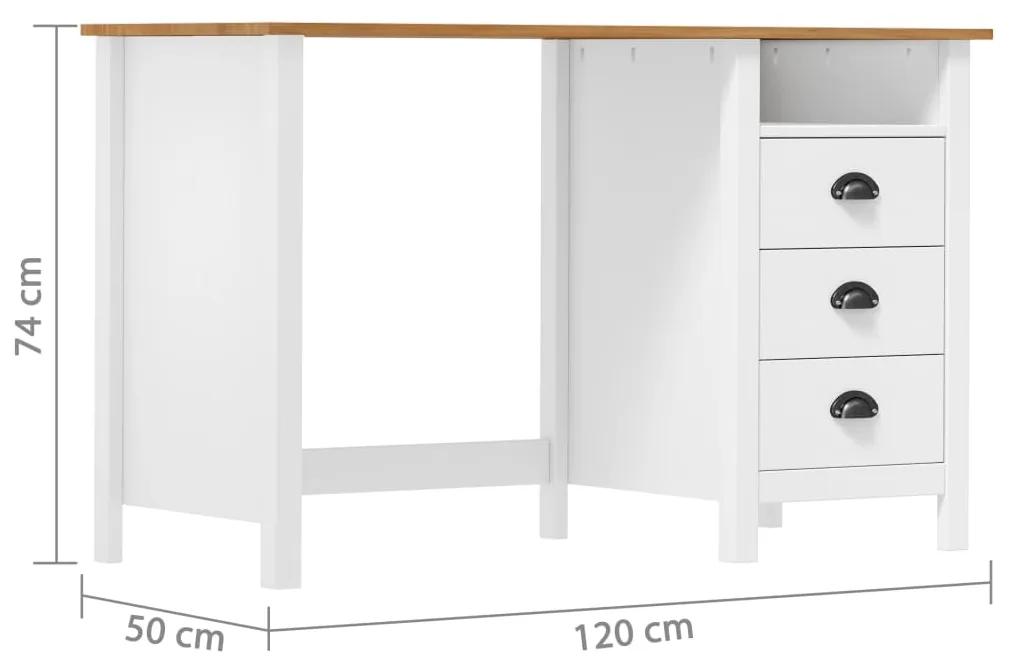 Birou Hill Range cu 3 sertare, 120x50x74 cm, lemn masiv de pin Alb si maro