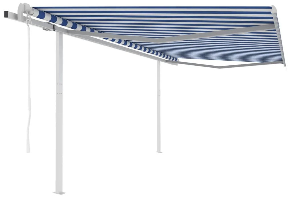 Copertina retractabila automat, cu stalpi, albastrualb 4,5x3 m Albastru si alb, 4.5 x 3 m